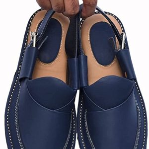 Handmade Navy Blue Peshawari Chappal - Image 3