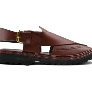 Handmade Maroon Leather Peshawari Chappal - Image 6