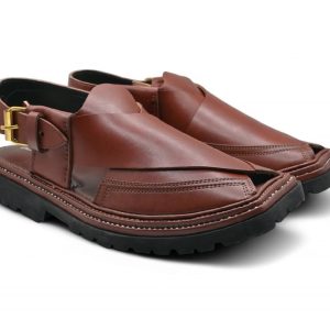 Handmade Maroon Leather Peshawari Chappal - Image 2
