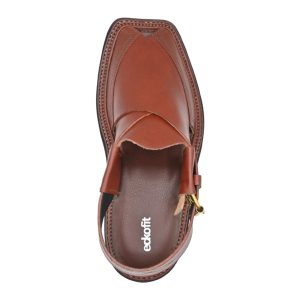 Handmade Maroon Leather Peshawari Chappal - Image 3