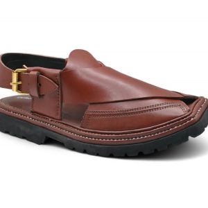 Handmade Maroon Leather Peshawari Chappal - Image 4