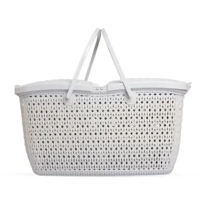 Multipurpose Woven Plastic Picnic Basket with Lid & Handles - Image 1