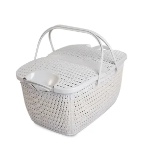 Multipurpose Woven Plastic Picnic Basket with Lid & Handles - Image 2