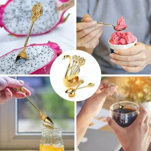 Luxury Gold Swan Spoon Set with Holder – 6pcs Coffee & Tea Spoons - Image 6