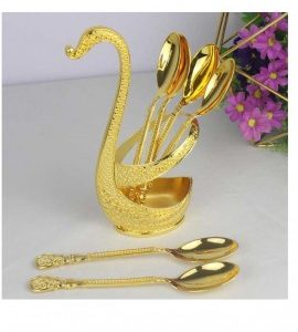 Luxury Gold Swan Spoon Set with Holder – 6pcs Coffee & Tea Spoons - Image 3